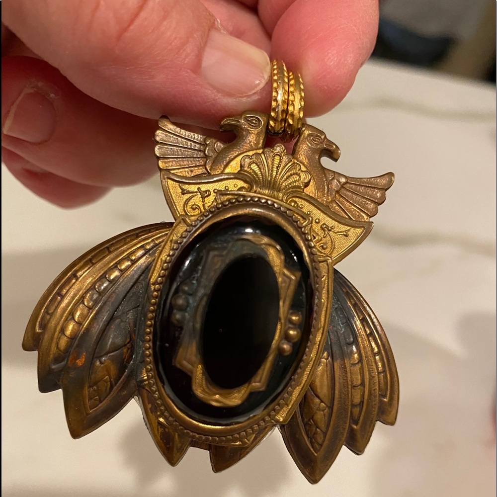 VINTAGE Brass DOUBLE Eagles Wings Necklace pendant